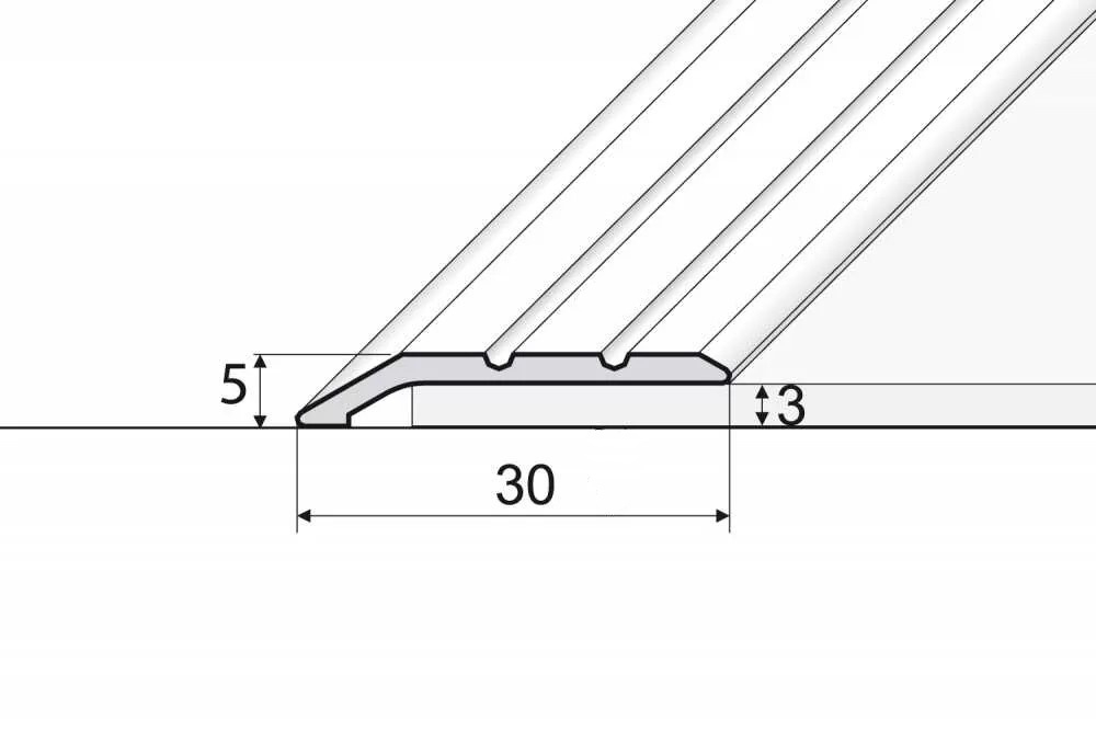 Přechodová lišta A01 šikmá nájezdová v eloxu  30mm samolepící 0,90m